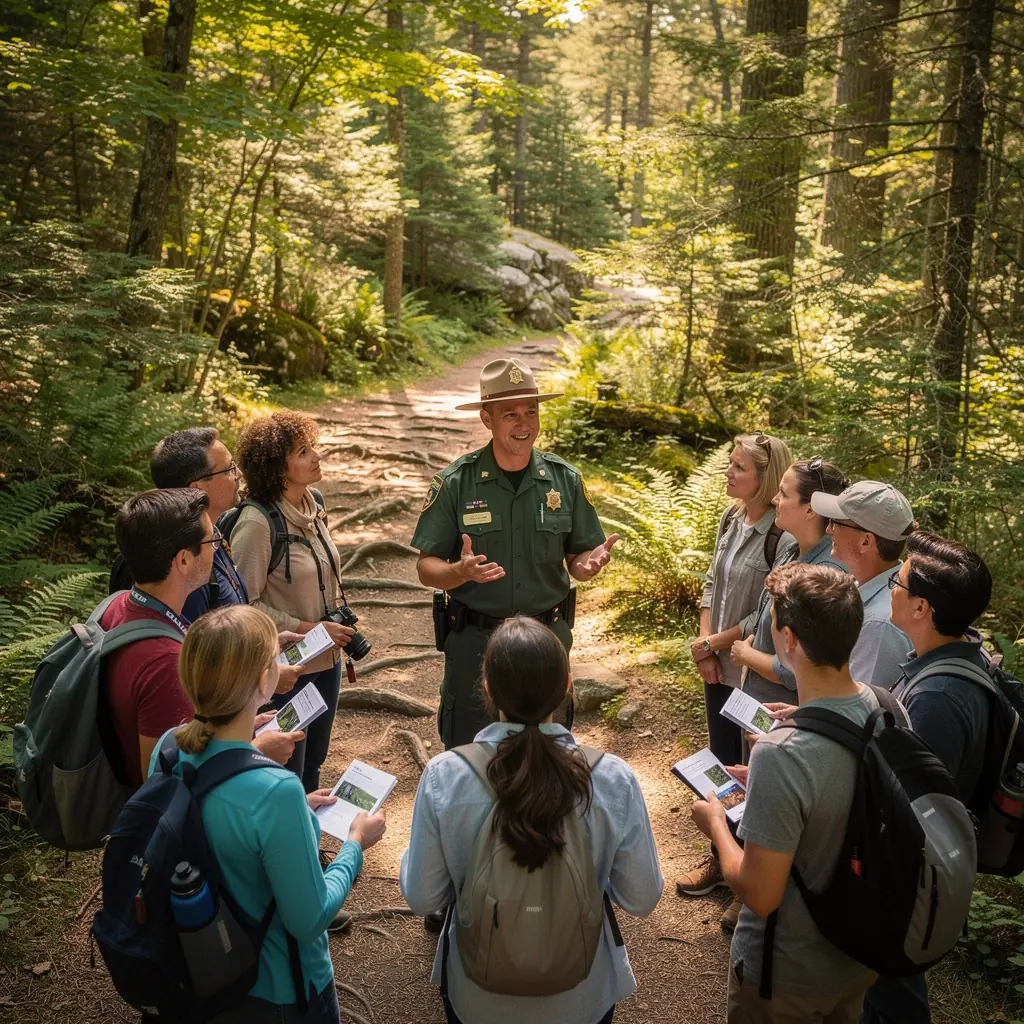 Ландшафт парка Акадия с величественными скалами и чистым морем.